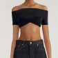 Women's Fashion Sexy Perspective Off Shoulder Slim Fit Short Open Umbilical T-shirt K23L26645