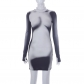 Fashion Casual Body Print Long Sleeve Slim Fit Round Neck Short Dress L23DS066
