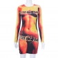 Round Neck Long Sleeve Personalized Body Print Slim Fit Dress L23DS075