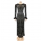Fashion Nightclub Party Hot Diamond Women's Dress Mesh Perspective Long Sleeve Long Dress Dress X5605