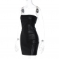 Fashionable and personalized one-line bodice imitation leather slim fitting dress D2910343A