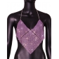 Women's nightclub low cut open back flash diamond lace up suspender deep V open navel vest LBZ611