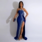 High Split Iron Diamond Party Evening Dress Women's Dress Long Dress CY900315