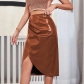 PU Leather Skirt Half-length Skirt Zip Open Waist Waist Waist Closure Elegant Sexy D26
