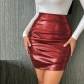 PU leather skirt pleated skirt zippered high waist covered hip skirt D30