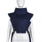Individualized trend lace up high collar wash denim vest 9189TD