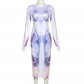 Fashion 3D Body Print Long Sleeve Slim Fit Wrap Hip Dress K22D25210