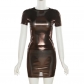 Fashion Bright Reflective Short Sleeve Slim Fit Short Skirt Set K23S25893