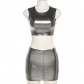 Fashion Bright Reflective Sleeveless Short Slim Fit Skirt Set K23S26235
