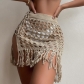 Women's sexy holiday perspective cut-out knit skirt with split tassels and beach skirt CYBK4139