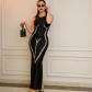 Hollow out round neck hot pressed diamond sleeveless sexy long dress 9210DD