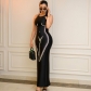 Hollow out round neck hot pressed diamond sleeveless sexy long dress 9210DD
