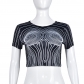 Hollow out digital ripple exposed navel short sleeved top T-shirt 9260TD-1