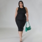 Large Women's Fashion Casual Solid Sleeveless Dress N7798