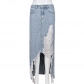 Fashionable and Personalized Denim Wash Pocket Split Tassel Skirt 9205DD