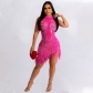 Women's Sexy Mesh Hot Diamond Beaded Perspective Dress OS6870