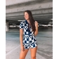 Sexy plaid short sleeved lapel tight jumpsuit temperament Spicy girl knitted jumpsuit shorts FQ0930