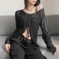 Thin Sexy Spicy Girl Hollow V-neck Loose Long Sleeve Knitted Sweater FQ1008