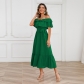 Solid Color Sexy One Line Neck Off Shoulder Mid length Dress Fashion Beach Skirt LQ580