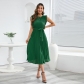 Ruffle Sleeves Folded Pleated Dress Solid Color Dress LQ590