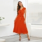 Sleeveless Peach Heart Pleated V-neck Dress Lace up Dress Mid length Dress LQ592