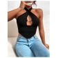 Sexy Cross Neck Hanging Knit Shirt Slim Fit Underlay Tight Women's T-shirt Top LY6176