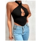Sexy Cross Neck Hanging Knit Shirt Slim Fit Underlay Tight Women's T-shirt Top LY6176