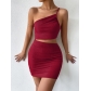 Single shoulder drawstring dress with hollowed out buttocks and suspenders short dress LY6191