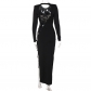 Slanted Split Lace Long Sleeve Dress D1B7205G