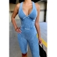 Leisure Sports Tight Bodysuit Sexy Two tone Hollow Deep V Sleeveless Hanging Neck Jumpsuit JY22537