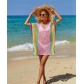 Beach cover shirt, hollowed out knit rainbow vacation bikini cover shirt, sun protection suit T9181