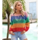 Hollow out hoodie holiday knit long sleeved sun protection shirt rainbow shirt T9185