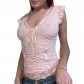 Casual Versatile Slim Fit Retro V-Neck Lace Small Flying Sleeve Tank Top XY23109