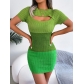 Sexy Hollow out Gradient Color Waist Wrap Knit Hip Skirt B1239