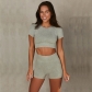 Frosted and washed seamless sports short sleeved shorts set in 4 colors BT1213