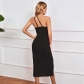 Women's Slim Fit Open Back Sexy Split Dress with One Line Neck Strap CDCK2310