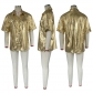 Women's fashion casual imitation leather gilded high elastic shirt M8926
