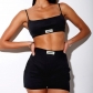 Knitted rib suspender vest black women's shorts casual fashion suit 23232P