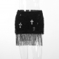 Mao Mao short skirt with high waist cross printed tassels. XY23114