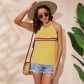 Women's Rainbow Colored Hanging Neck Top Fashion Open Back Knitted Lace Up Tank Top SF1209