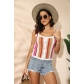 Spliced contrast knit shirt, large fashionable loose fitting suspender vest SF1210