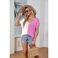 Women's V-neck color matching sleeve top loose casual large T-shirt SF1212