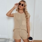 Women's loose casual set, large size with pockets, solid color women's knit shirt SF1213