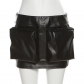 Tight fitting high waisted street trendy artificial pocket wrap buttocks short skirt K23J27582
