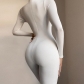 Women's long sleeved slim fitting high waisted hip lifting sports jumpsuit ferric017