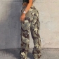 Women's personalized splashed ink camouflage street work pocket splicing straight woven casual pants LR31979