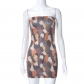 Printed Sleeveless Chest Wrap Tight Dress Wrapped Hip Short Skirt K23DS109