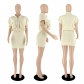 Workwear stand collar solid color zippered short sleeved short skirt one piece skirt D88198