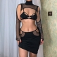 Solid color personalized street hollowed out mesh suspender waist wrap buttocks skirt set NWWBT00883