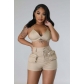 Bust wrap pocket work shorts sexy two-piece set S90123